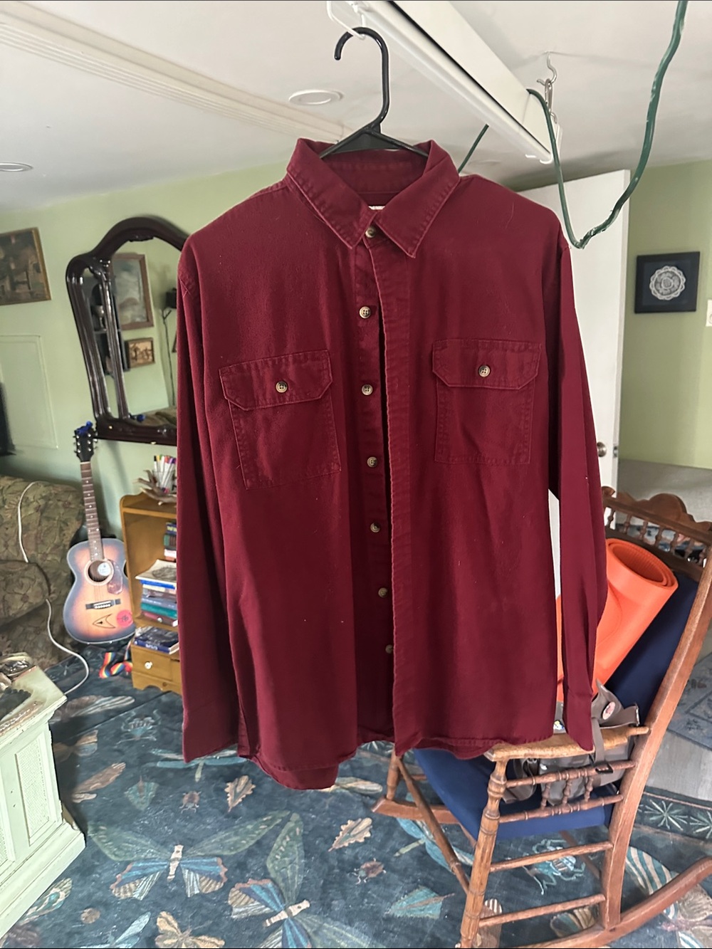 Wrangler Comfort Flex Shirt Mens Denim Twill Long Sleeve Shirt Size Medium